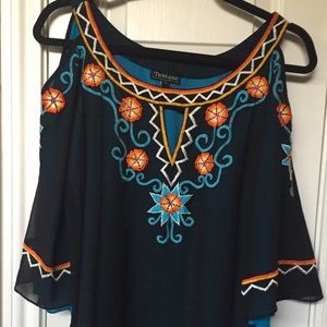 Embroidered cold shoulder tunic